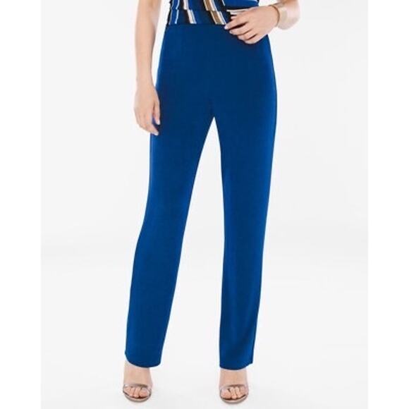 Chico's Pants - Chicos Easywear Pull On High Rise Straight Leg Pants Size L Large Petite Blue